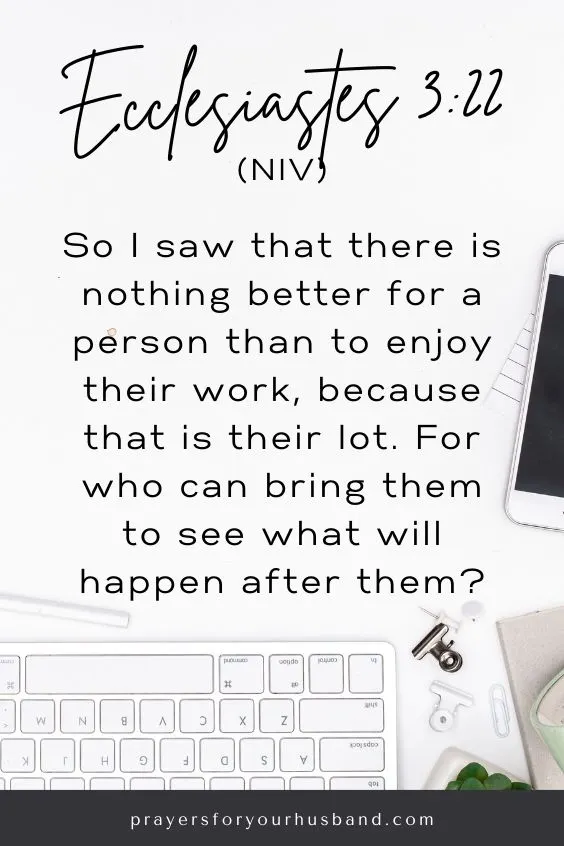 So I saw that there is nothing better for a person than to enjoy their work, because that is their lot. For who can bring them to see what will happen after them? Ecclesiastes 3:22 (NIV)