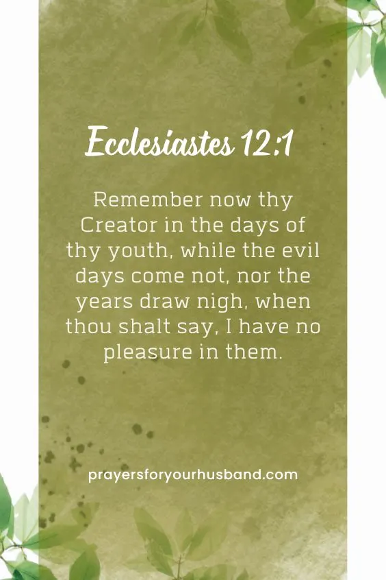 Ecclesiastes 12:1 says, Remember now thy Creator in the days of thy youth, while the evil days come not, nor the years draw nigh, when thou shalt say, I have no pleasure in them.
