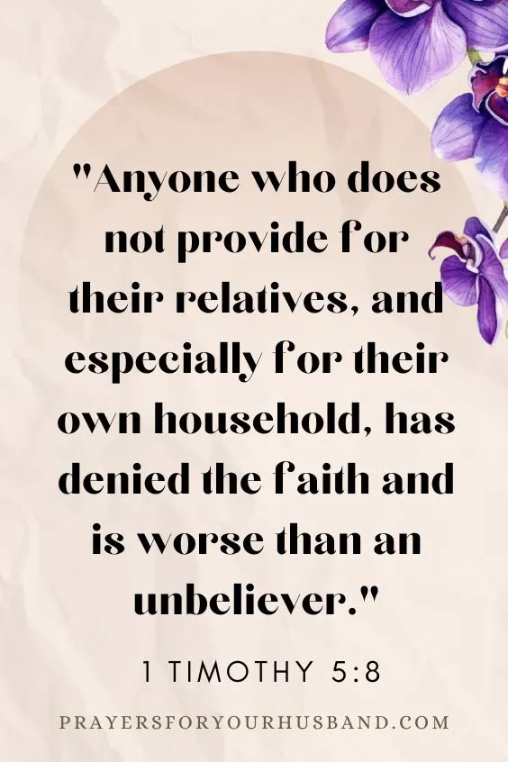 Anyone who does not provide for their relatives, and especially for their own household, has denied the faith and is worse than an unbeliever. 1 Timothy 5:8 