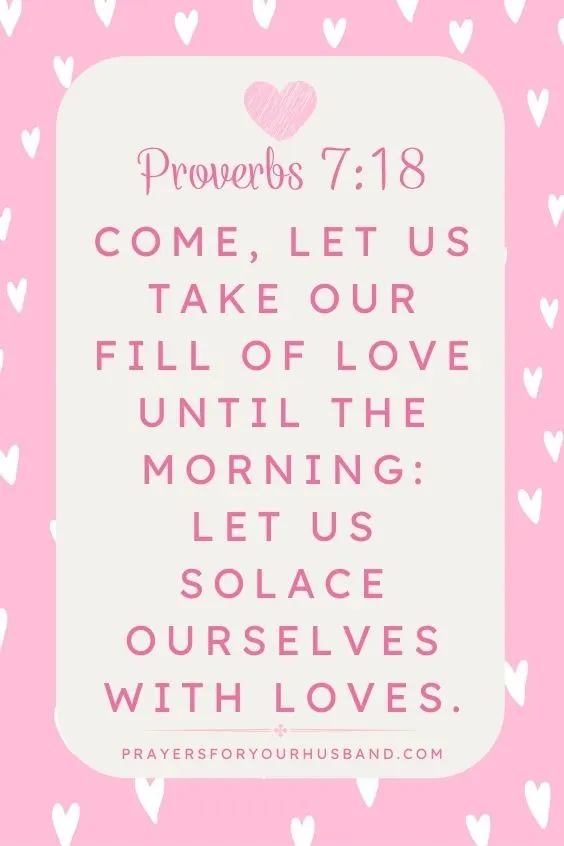 (Come, let us take our fill of love until the morning: let us solace ourselves with loves. Proverbs 7:18)