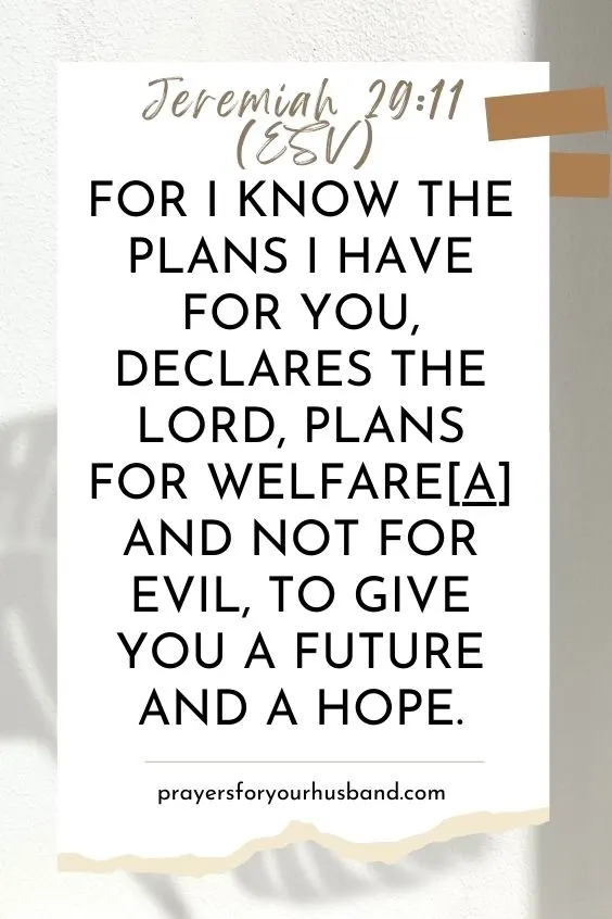 For I know the plans I have for you, declares the Lord, plans for welfare[a] and not for evil, to give you a future and a hope.