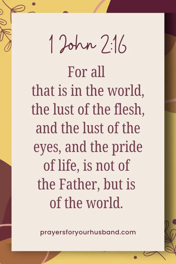 For all that is in the world, the lust of the flesh, and the lust of the eyes, and the pride of life, is not of the Father, but is of the world. 1 John 2:16