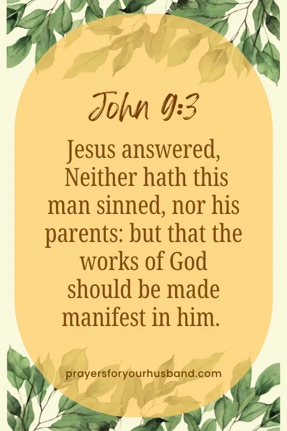 Jesus answered, Neither hath this man sinned, nor his parents: but that the works of God should be made manifest in him. John 9:3