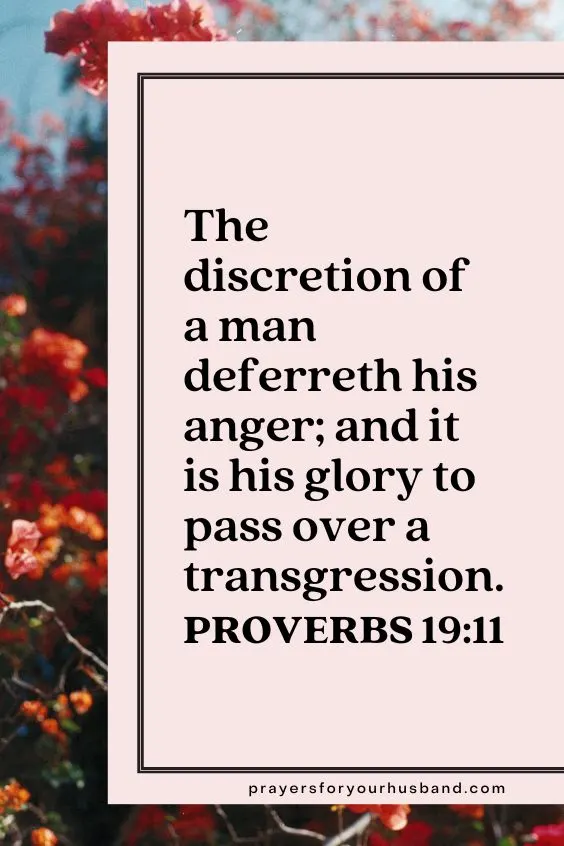 The discretion of a man deferreth his anger; and it is his glory to pass over a transgression.