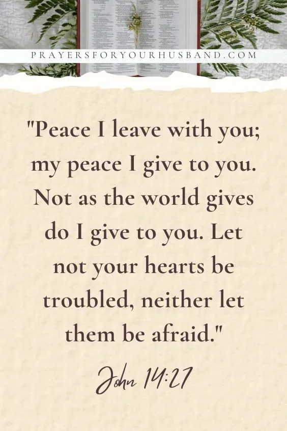 Peace I leave with you; my peace I give to you. Not as the world gives do I give to you. Let not your hearts be troubled, neither let them be afraid.