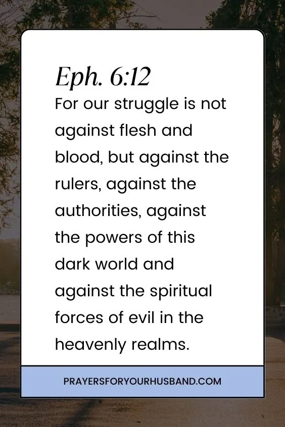 For our struggle is not against flesh and blood, but against the rulers, against the authorities, against the powers of this dark world and against the spiritual forces of evil in the heavenly realms.
