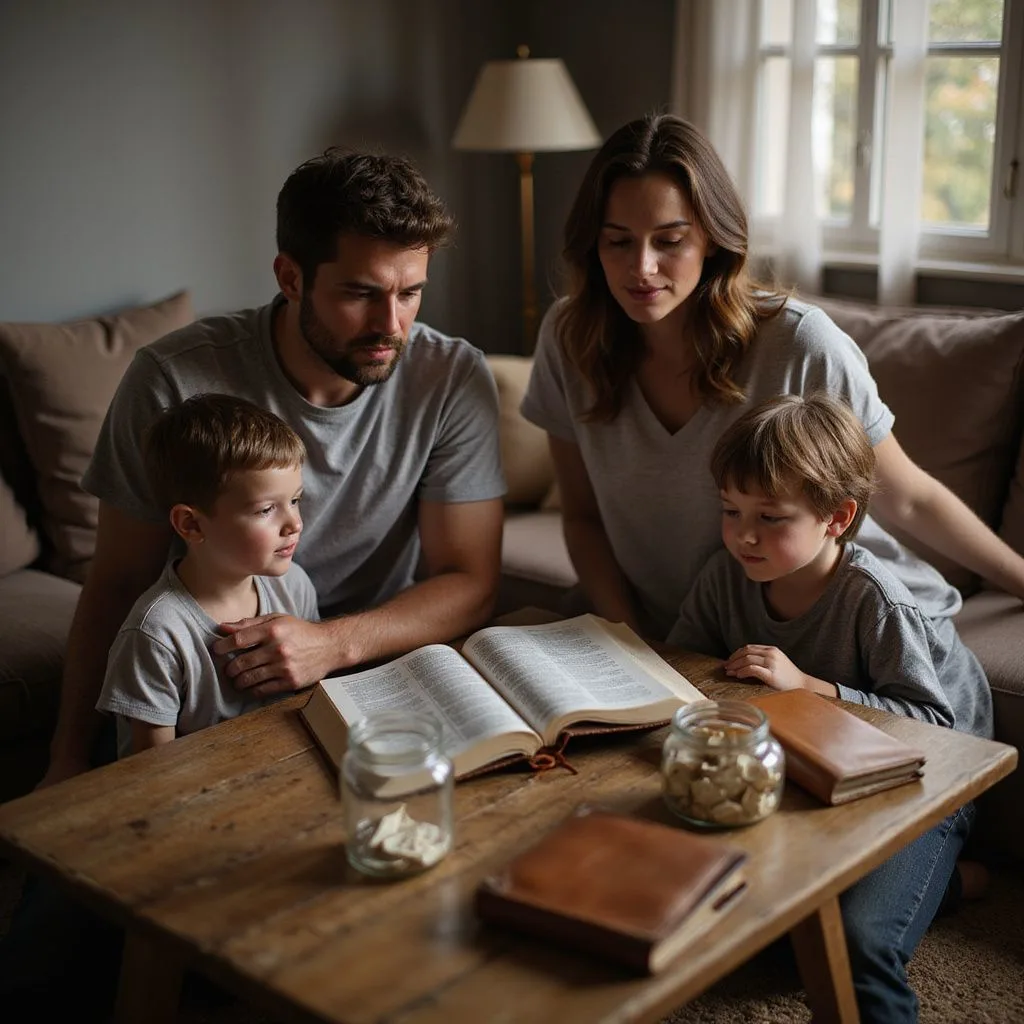 A family gathers for an intimate moment of devotion at home.