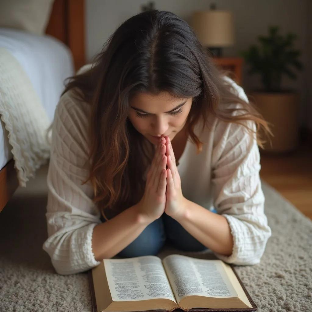 A woman prays for her husband's spiritual growth and protection.