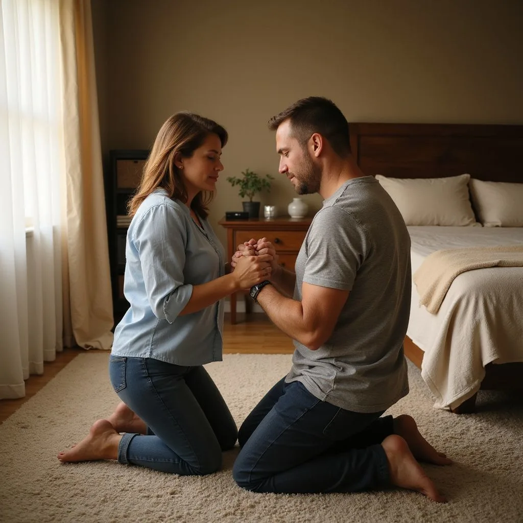 A couple kneels together in prayer, seeking healing and hope.